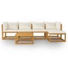 vidaXL Solid Acacia Wood Patio Lounge Set – 6 Piece Outdoor Furniture Set with Cushions and Coffee Table – Weather Resistant Modern Design – Cream - 3 of 4