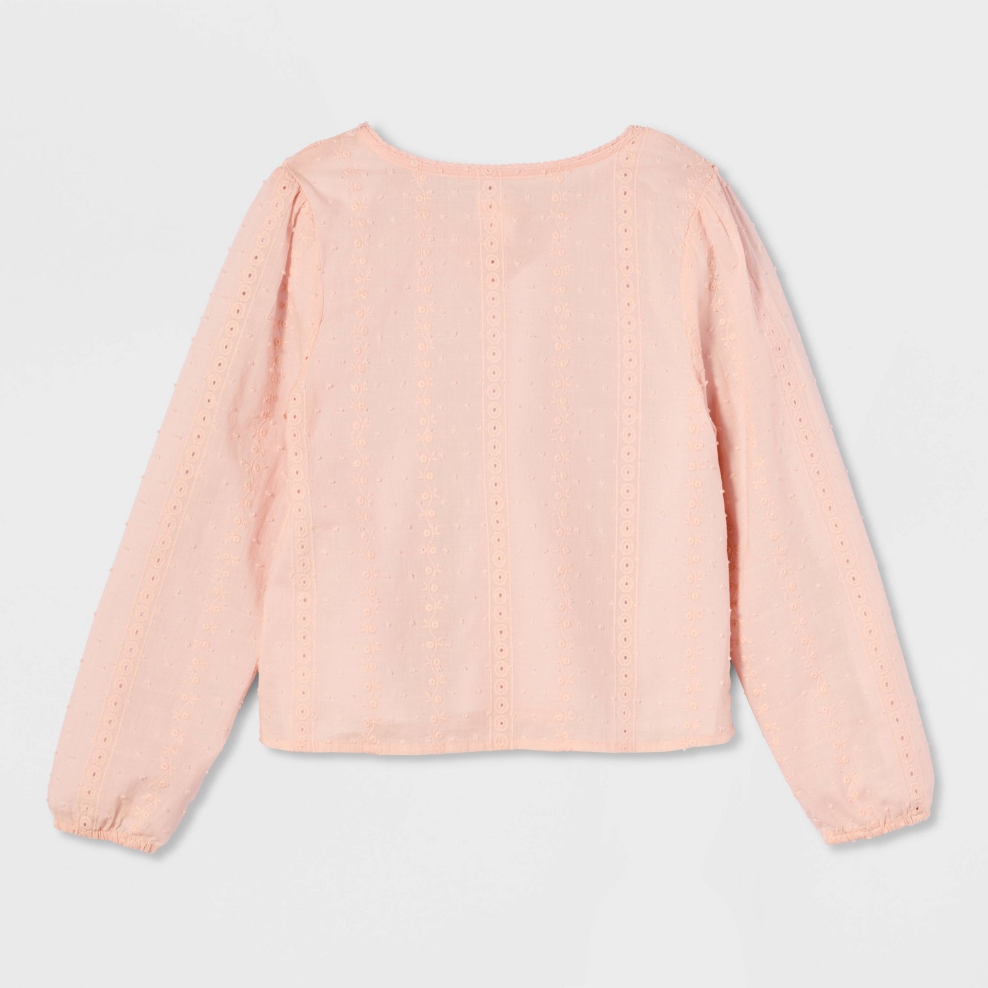 Блузка Cat & Jack Long Sleeve Tie-Front Eyelet Smocked Blouse для девочек, цвет: Розовый — фото 3
