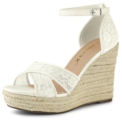 Siena Fabric Bow Platform Wedge Sandals with Upper Ankle Strap - Denim