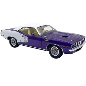 1971 Plymouth Barracuda Violet Metallic and White with White Vinyl Top Limited Edition 1/18 Diecast Model Car by ACME - 1 of 4