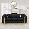 90.6" Velvet 3-Seater Button Tufted Sofa Couch with Gold Stainless Steel Accents for Living Room with 2 Pillows - 2 of 4
