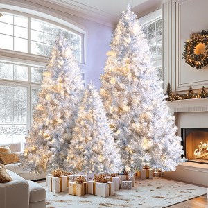 Rbied 7.4FT, 6FT, 4FT Pre-Lit Silver Artificial Christmas Tree Set with 850 LED Lights, 11 Lighting Modes, Metal Stand - 1 of 4