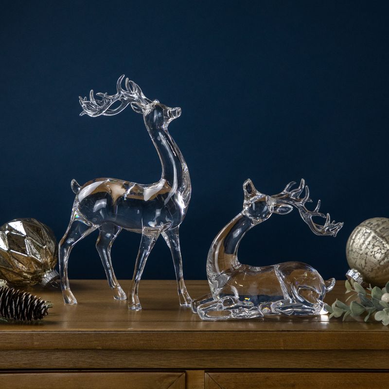Northlight Kneeling and Standing Reindeer Acrylic Christmas Decorations - 9" - Set of 2, 1 of 7