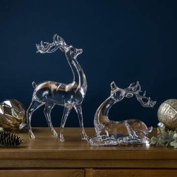 Northlight Kneeling and Standing Reindeer Acrylic Christmas Decorations - 9" - Set of 2