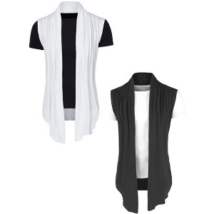 Lars Amadeus Men's Open Front Solid Ruffle Collar Cardigan Vest 2 Packs - 1 of 4