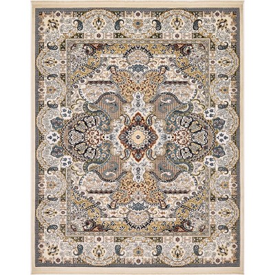 Ivory and Multicolor 8' x 10' Synthetic Rectangular Area Rug