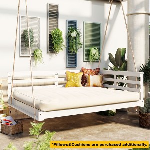 YOOCOZZ Acacia Wood Patio Open-Side Minimalist Design Full Size Porch Swing Bed with Hemp Ropes - 1 of 4