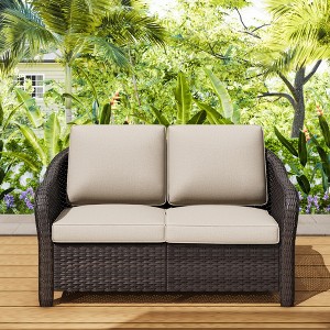 UPTION  Outdoor Patio Wicker Loveseat With Cushions - 1 of 4