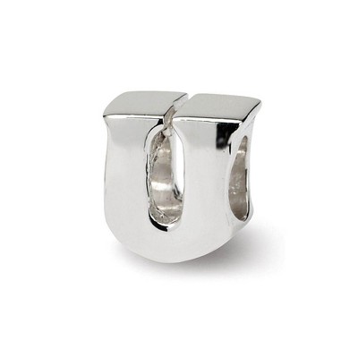 Black Bow Jewelry Sterling Silver Letter U Polished Bead Charm, 10mm