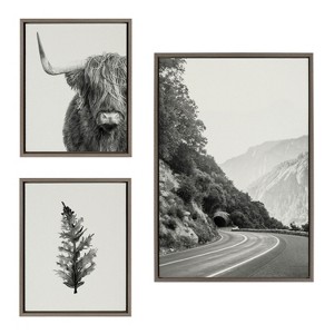Kate and Laurel Sylvie Highland Cow and Vintage Botanical Framed Canvas Set by Various Artists - 1 of 4