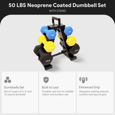BalanceFrom Fitness 2, 3, 5, 8 & 10 Pound Neoprene Coated Dumbbell Set With Rack