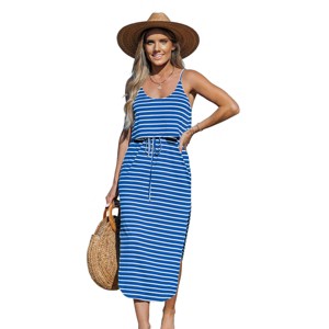 Women's Black and White Stripe Scoop Neck Sleeveless Maxi Dress - Cupshe - 1 of 4