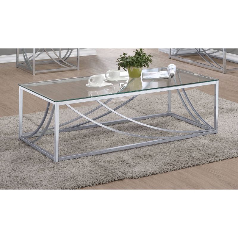 Lille Rectangular Coffee Table with Glass Top Chrome - Coaster, 3 of 6