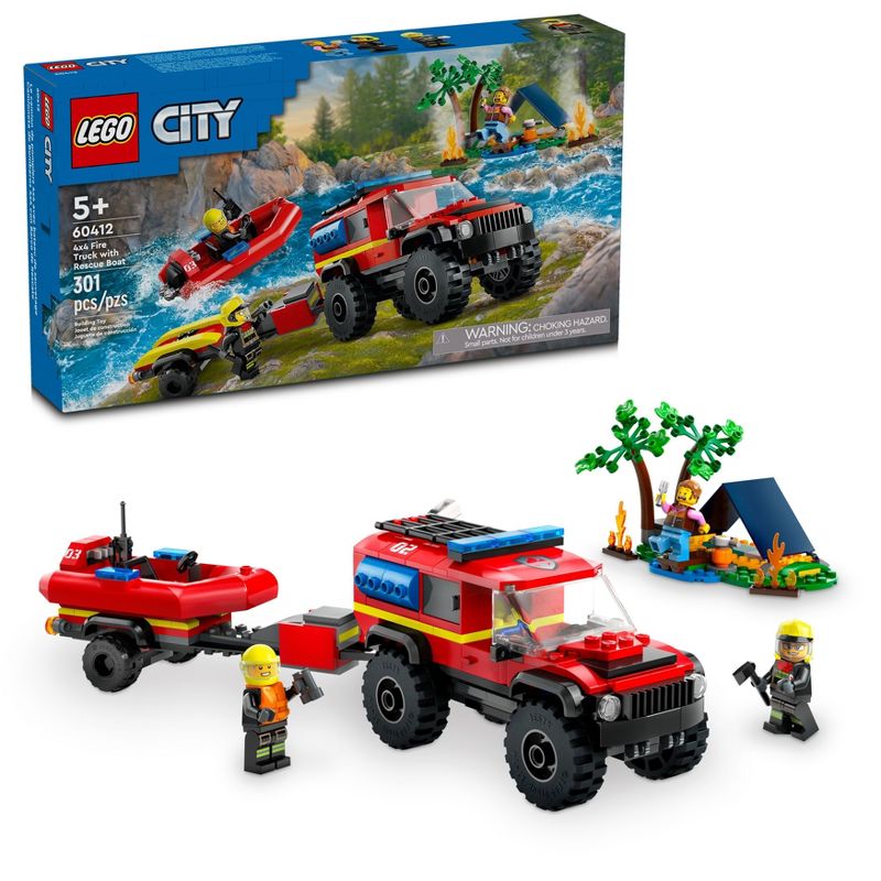 LEGO City 4x4 Fire Truck with Rescue Boat Toy 60412, 1 of 8