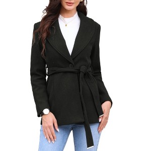 INSPIRE CHIC Women's Winter Single Breasted Shawl Collar Outerwear Pea Trench Coats with Belt - 1 of 4