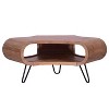 The Urban Port 37" Coffee Table Handcrafted Curved Hexagon Shape with Open Shelf Brown Acacia Wood Iron Legs Brown/Black - 2 of 4