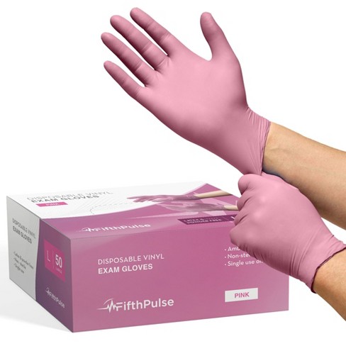 Pink store examination gloves