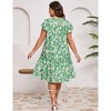 Coolmee Women's Plus Size Casual Dresses Crew Neck Short Sleeve Pleated Hem Dresses Multicolor Printed Summer Flowy A Line Midi Dresses 4XL Green - 4 of 4
