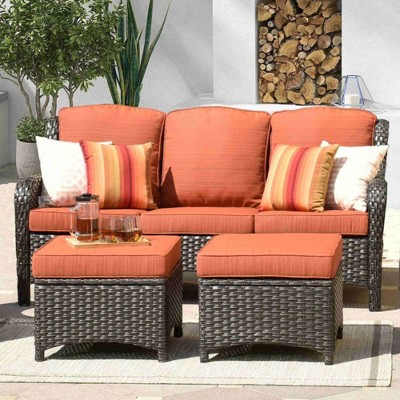 XIZZI Wicker Patio Furniture Set with 3-Seat Sofa, Swivel Rocking Armchairs & Ottomans & Side Table, Modular Sectional Outdoor Conversation Sofa Set