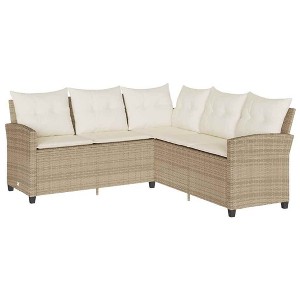 vidaXL l-Shaped Outdoor Couch/Beige Patio Sofa - Poly Rattan Seating - Garden/Backyard/Patio Furniture - 72.4"x72.4"x31.5" - Removable Cushions - 1 of 4