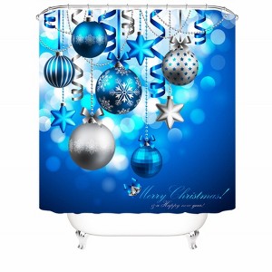 Christmas Blue Ball Shower Curtains for Bathroom Waterproof Fabric Bath Curtain Durable Soft Stylish Bathroom Decor 72x72 Inch - 1 of 1