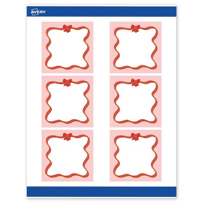 Avery Labels, 3" x 3", Gold-Pink Bow, Matte, 60ct