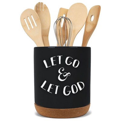 Elanze Designs Let Go God Black X-Large Cork Bottom Kitchen Utensil Holder