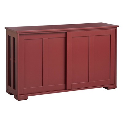 Buylateral Pacific Modular Design Stackable Cabinet with Sliding Doors Red: Transitional Style, Adjustable Shelf, MDF