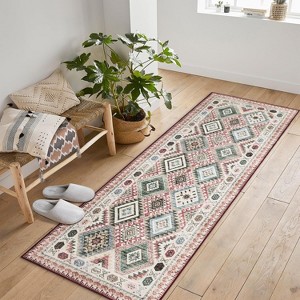Acekool Washable Modern Area Rug, 5'x7' Green Geometric Non-Slip Easy-Clean Accent for Bedroom, Kitchen, Living Room, Dining or Nursery - 1 of 4