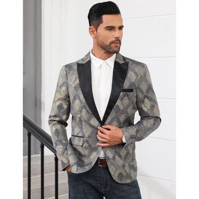 Men's Stylish Shawl Lapel Blazer One Button Open Front Long Sleeve Suit Jacket for Parties and Dinners