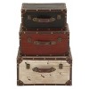 Wood and Leather (Set of 3) Trunks Red - Olivia & May: Farmhouse Style, Hinged Lid, Indoor Use - 2 of 4