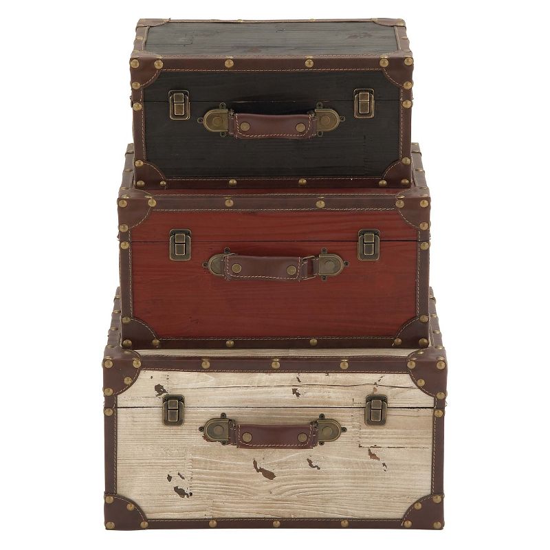 Wood and Leather (Set of 3) Trunks Red - Olivia & May, 3 of 6
