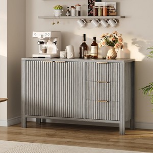 Garvee 47" Fluted Sideboard Buffet Cabinet, Modern Mid Century Coffee Bar Cabinet with 3 Drawers & 2 Doors, Wooden Credenza - 1 of 4