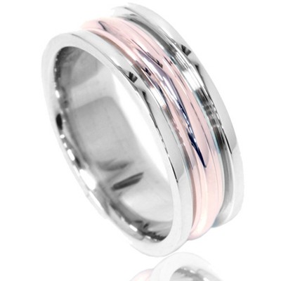 Pompeii3 Grooved Comfort Fit 8mm Two Tone 14K Rose & White Gold