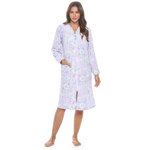 Casual Nights Women's Zip Up Robe Housecoat, Velour Duster Lounger Dress with Pockets - 1 of 4