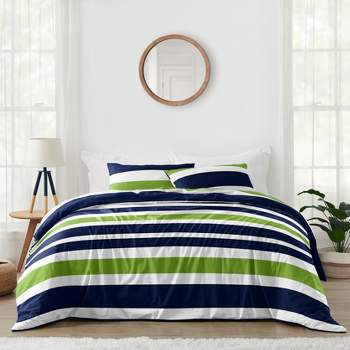 Sweet Jojo Designs Boy Full/Queen Comforter Bedding Set Stripe Blue Green Grey 3pc