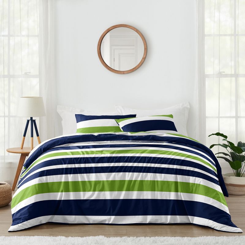 Sweet Jojo Designs Boy Full/Queen Comforter Bedding Set Stripe Blue Green Grey 3pc, 1 of 8