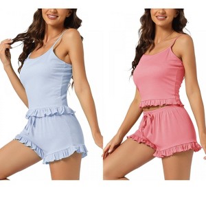 INSPIRE CHIC Women's 2 Pcs Lounge Cami & Shorts Ruffled Pajama Sets - 1 of 4