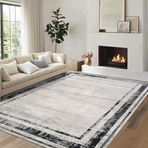 Washable Area Rug – Modern Minimalist Distressed Non-Slip Low Pile Stain-Resistant Floor Carpet for Living Room, Bedroom, Dining - 1 of 4