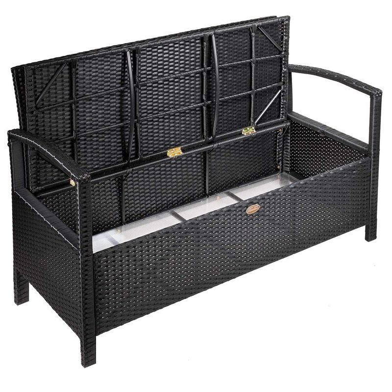 Barton Outdoor Patio Deck Box Storage Bench w/ Seat Cushion Furniture, Black, 4 of 7