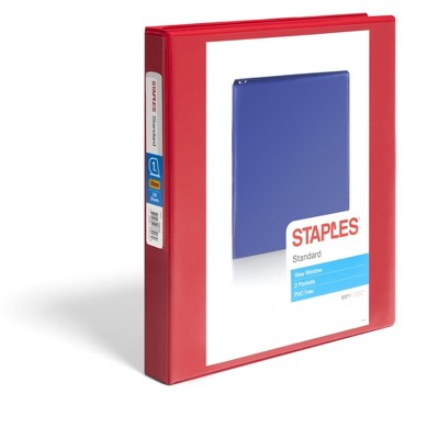 Staples Standard 1" 3-Ring View Binder Red (58652)