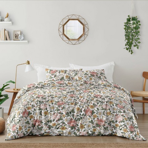 Sweet Jojo Designs Botanical Leaf Queen Sheet Set in Green/White