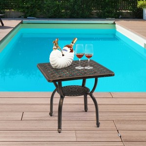 KTMBDW 21¡± Cast Aluminum Outdoor Side Table with 1.6¡± Umbrella Hole, All Weather Square Patio Coffee Table Porch Table Bistro Table, Antique Bronze - 1 of 4