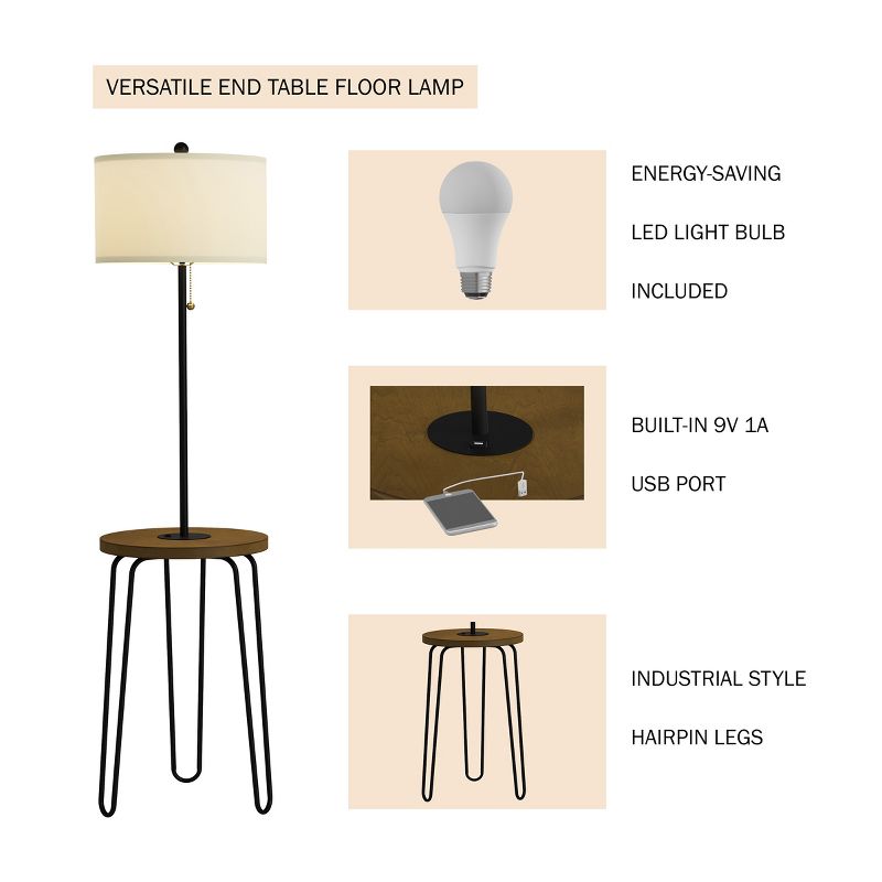 Hastings Home Floor Lamp with Table, Shelves, USB Port and Hairpin Legs, 4 of 9