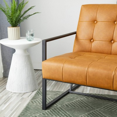 Mid-Century Modern Camel Faux Leather Metal Accent Chair