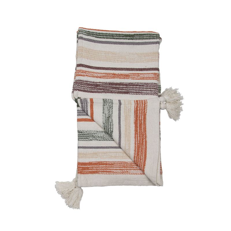 Multicolor Hand Woven 50 x 60 inch Cotton Throw Blanket with Hand Tied Tassels - Foreside Home & Garden, 2 of 8