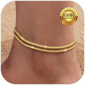 Sterling Silver Ankle Bracelets for Women, Layered Waterproof Anklet,Adjustable - 1 of 4