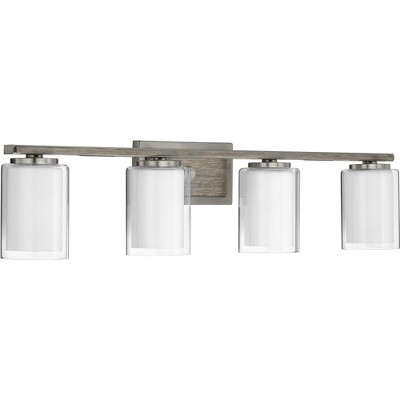 Brushed Nickel 4-Light Bath Vanity with Clear and Etched Glass Shades
