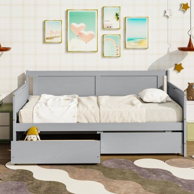 Twin Size Pine Wood Daybed with two Storage Drawers
