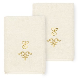 Linum Home Textiles 100% Turkish Cotton MONICA Gold Thread 2PC Embellished Washcloth Set - 1 of 3